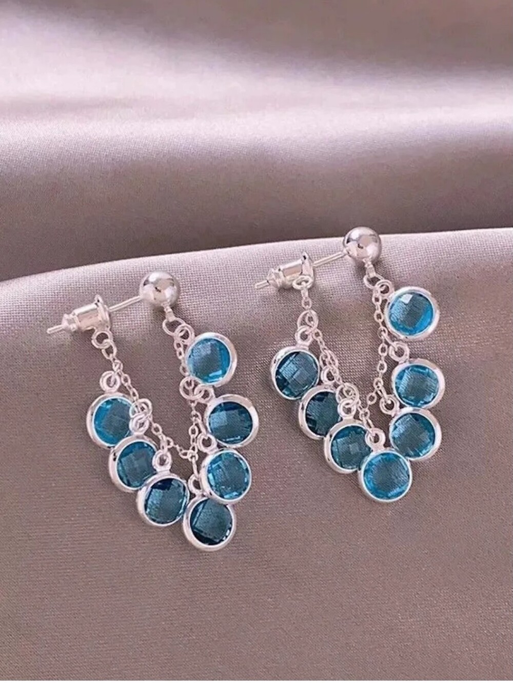Sterling Silver Dangle Earrings with Teal Blue Gemstones